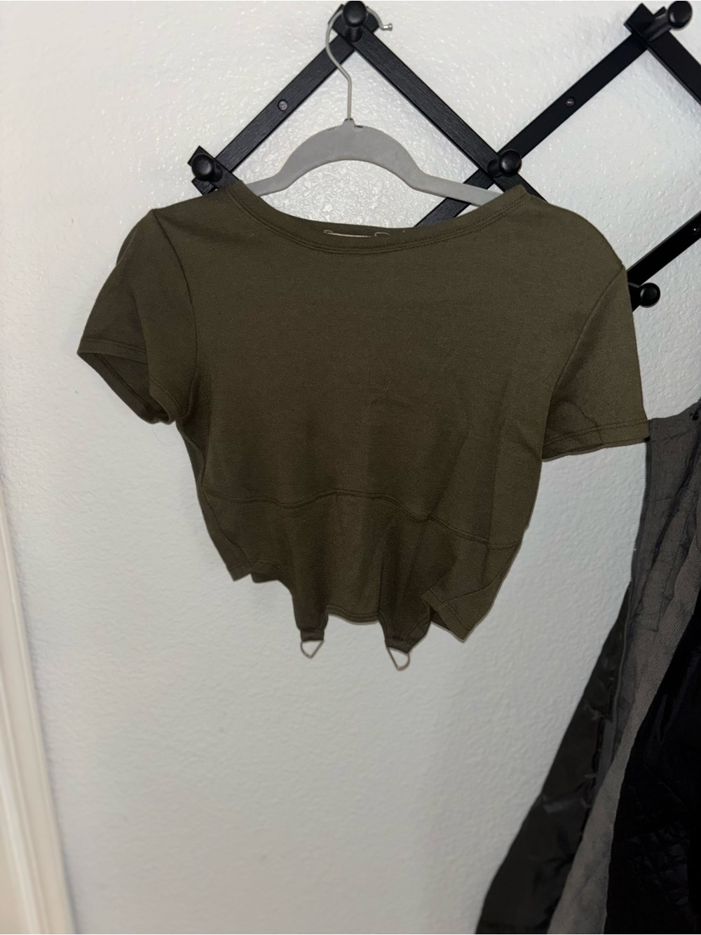 Hespens Olive Green Cropped Ring Detail Top Size Large Y2K Grunge Fairycore - Picture 2 of 4